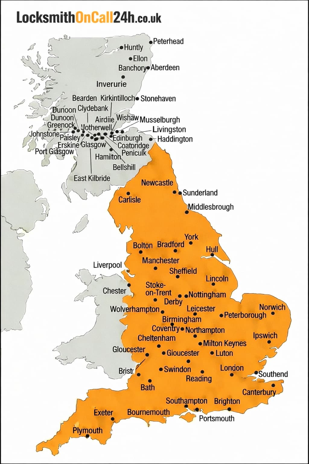 Map of our local door lock replacement coverage